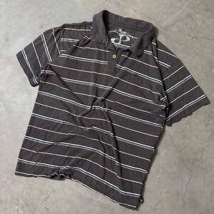 Y2K Parts Striped Polo Shirt Mens Large Grey Short Sleeve Skater Streetwear